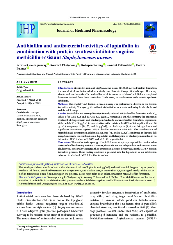 (PDF) Antibiofilm and antibacterial activities of lupinifolin in ...