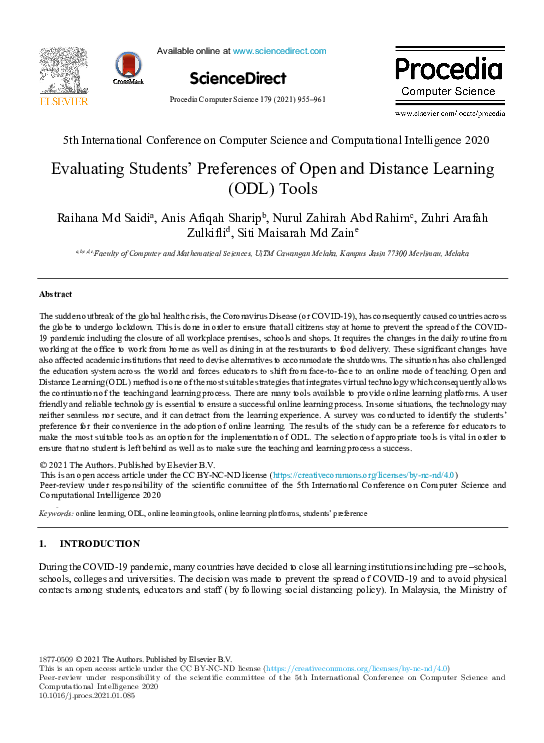 (PDF) Evaluating Students' Preferences of Open and Distance Learning ...