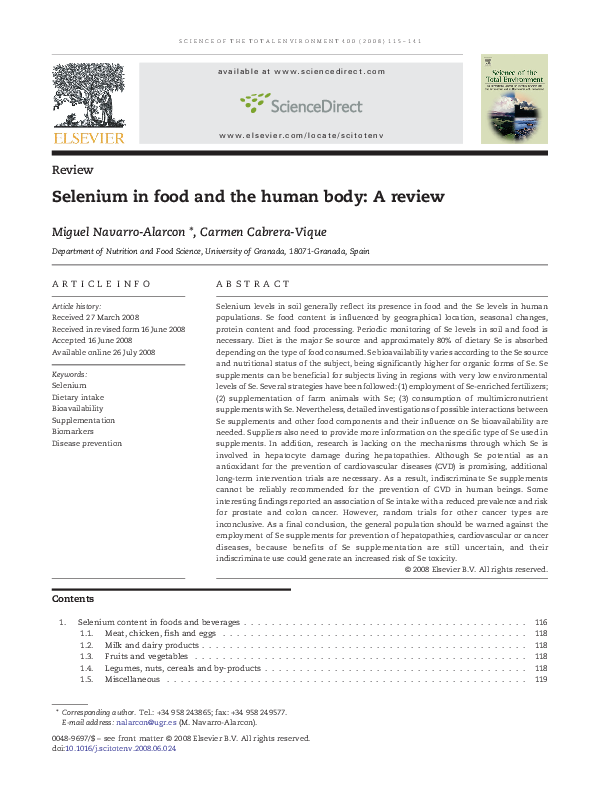 (PDF) Selenium in food and the human body: A review