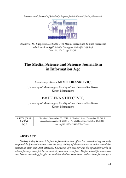 (PDF) The Media, Science and Science Journalism in Information Age