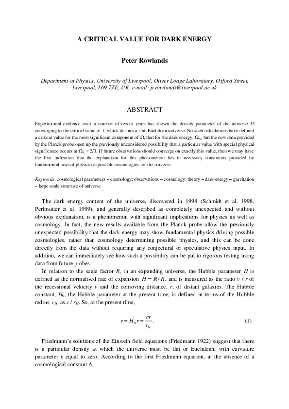 (PDF) A critical value for dark energy