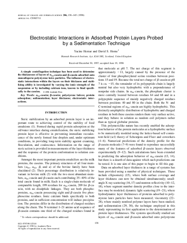 (PDF) Electrostatic Interactions in Adsorbed Protein Layers Probed by a ...