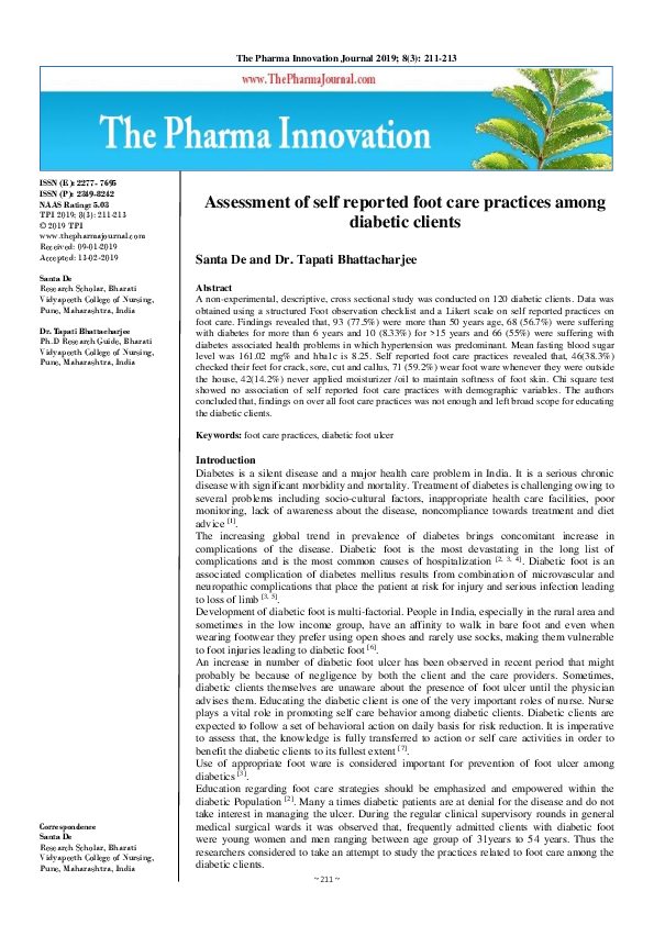 (PDF) Assessment of self reported foot care practices among diabetic ...