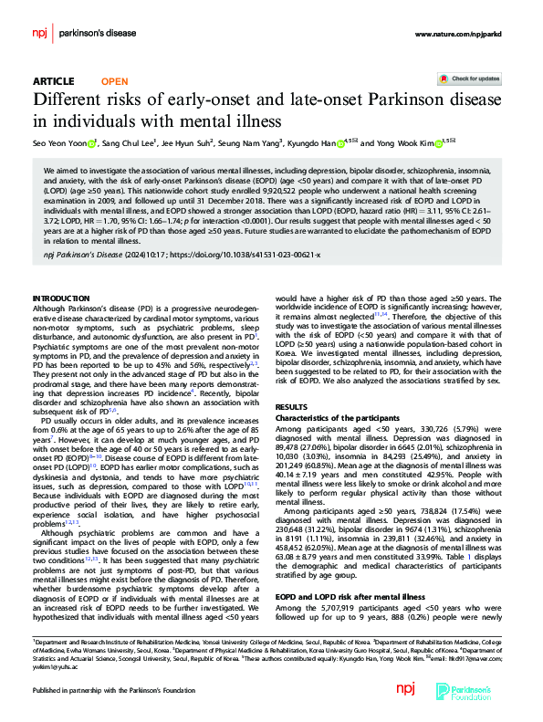 (PDF) Different risks of early-onset and late-onset Parkinson disease ...