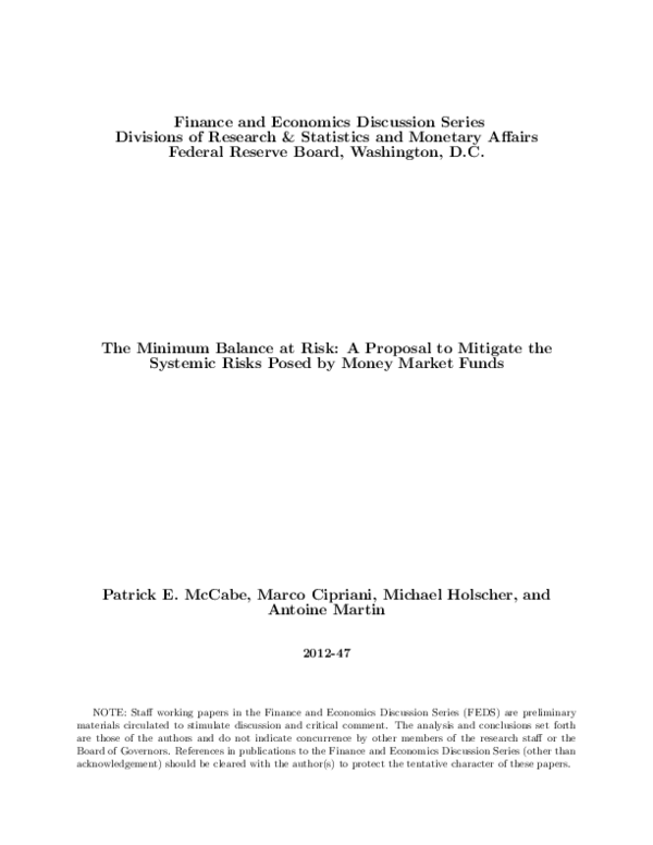 (PDF) The Minimum Balance at Risk: A Proposal to Mitigate the Systemic ...