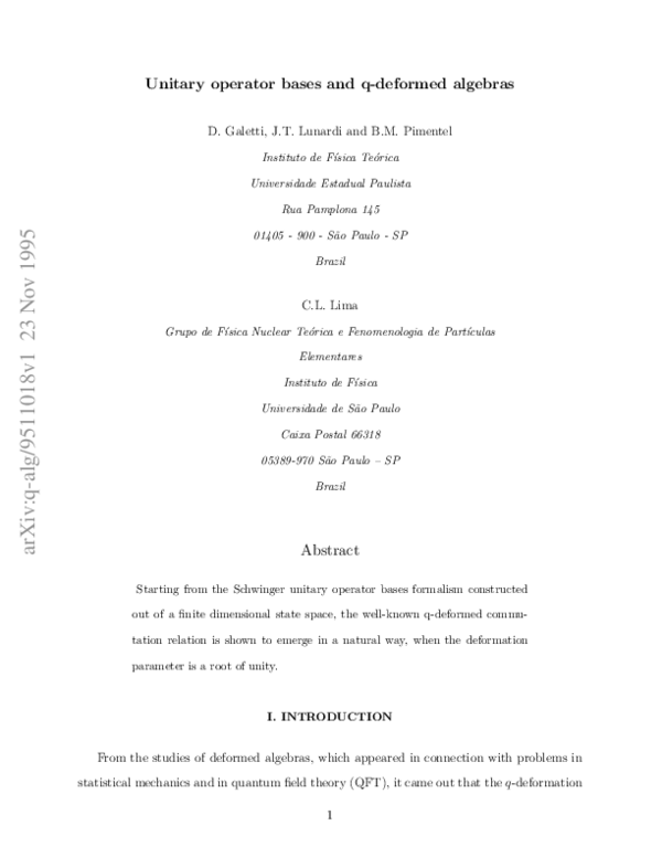 (PDF) Unitary operator bases and q-deformed algebras