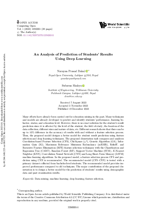 (PDF) An Analysis of Prediction of Students' Results Using Deep Learning