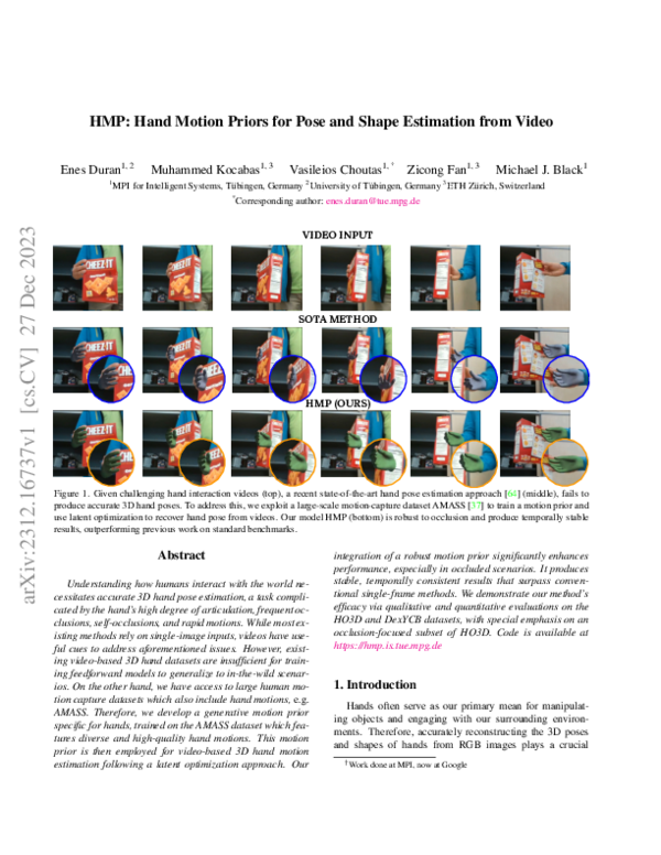 (PDF) HMP: Hand Motion Priors for Pose and Shape Estimation from Video