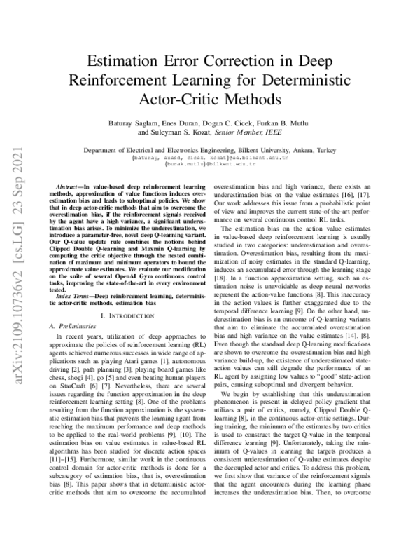 (PDF) Estimation Error Correction in Deep Reinforcement Learning for ...