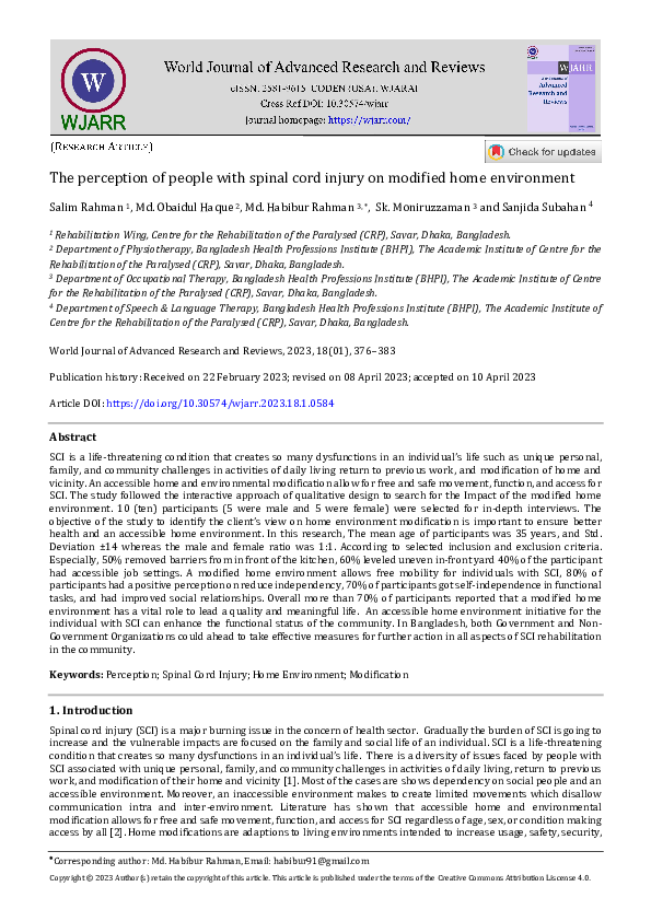 (PDF) The perception of people with spinal cord injury on modified home ...