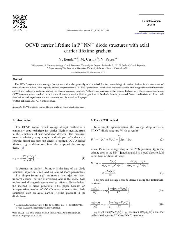 (PDF) OCVD carrier lifetime in P+NN+ diode structures with axial ...