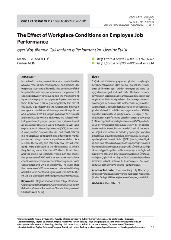 (PDF) The Effect of Workplace Conditions On Employee Job Performance