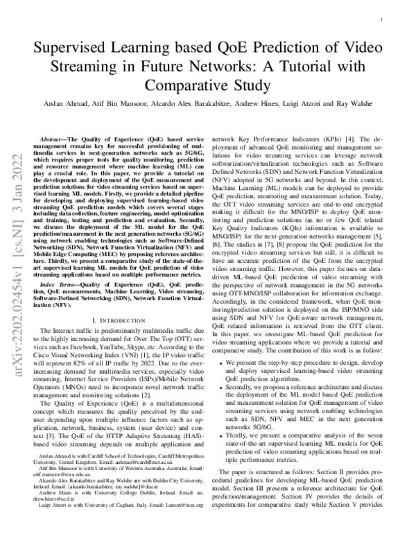 (PDF) Supervised-learning-Based QoE Prediction of Video Streaming in ...