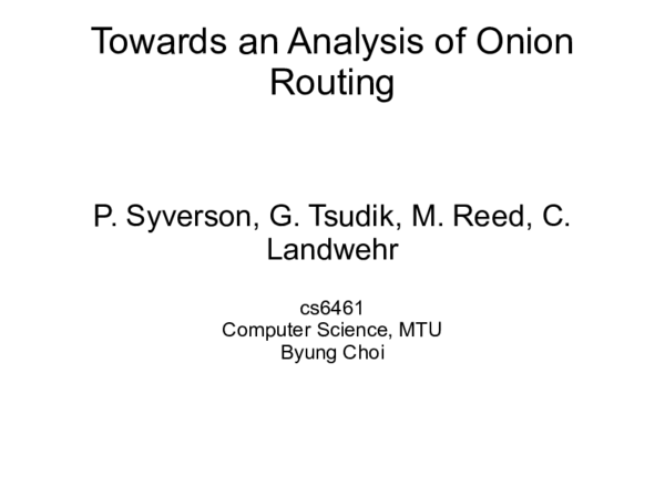(PDF) Towards an Analysis of Onion Routing