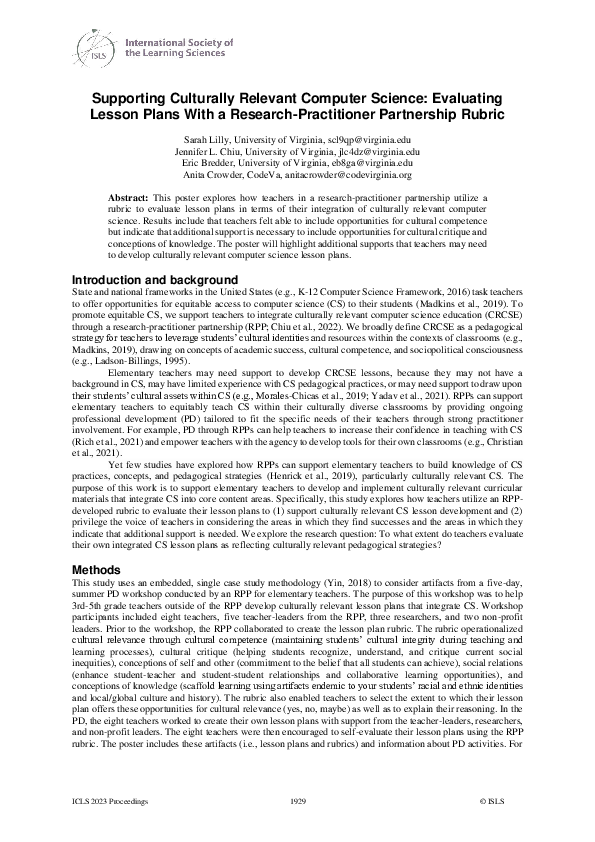 (PDF) Supporting Culturally Relevant Computer Science: Evaluating ...