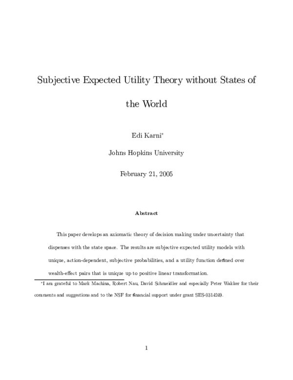 (PDF) Subjective Expected Utility Theory without States of the World