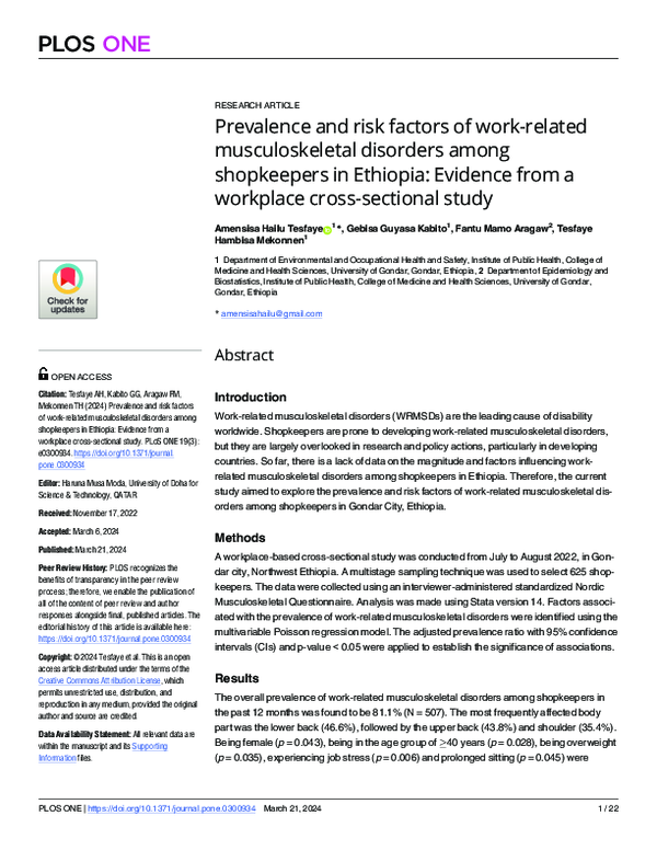 (PDF) Prevalence and risk factors of work-related musculoskeletal ...