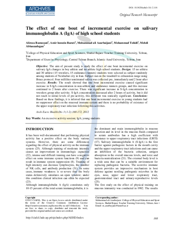 (PDF) The effect of one bout of incremental exercise on salivary ...