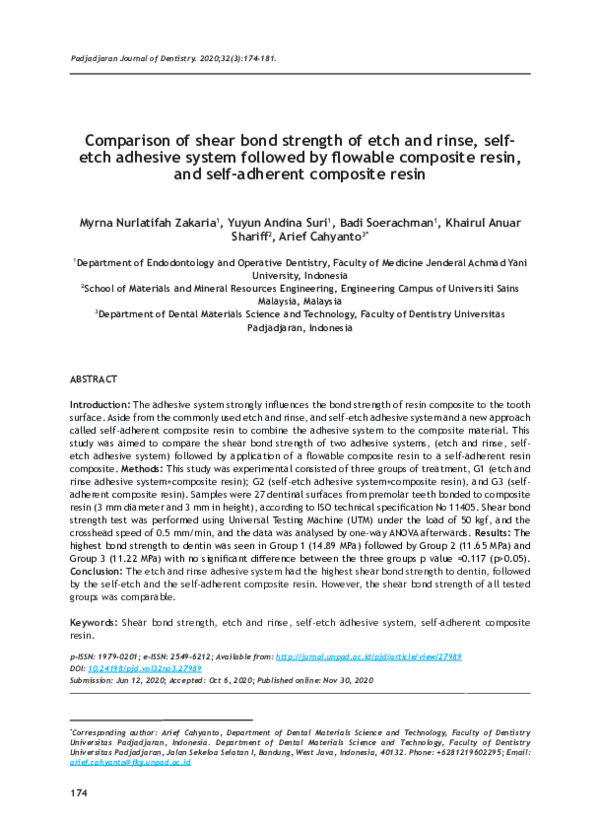 (PDF) Comparison of shear bond strength of etch and rinse, self-etch ...
