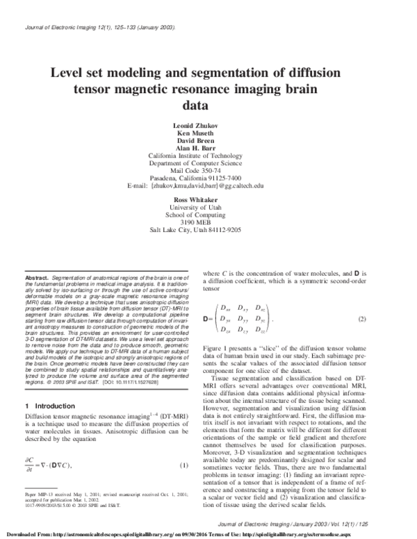 (PDF) Level set modeling and segmentation of diffusion tensor magnetic ...