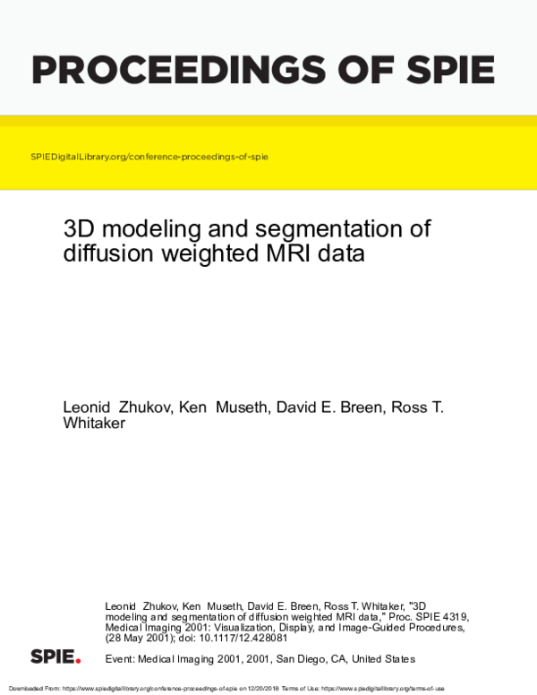 (PDF) 3D modeling and segmentation of diffusion weighted MRI data