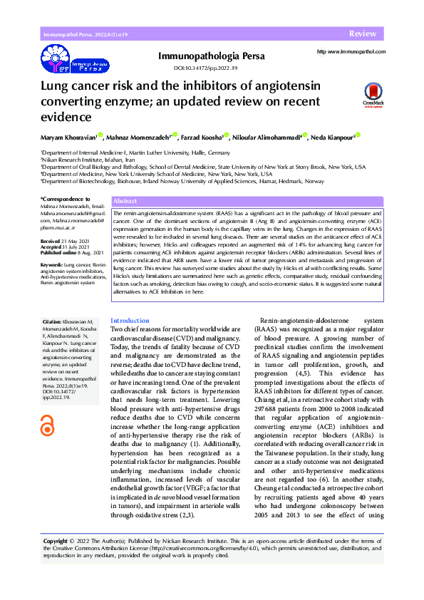 (PDF) Lung cancer risk and the inhibitors of angiotensin converting ...