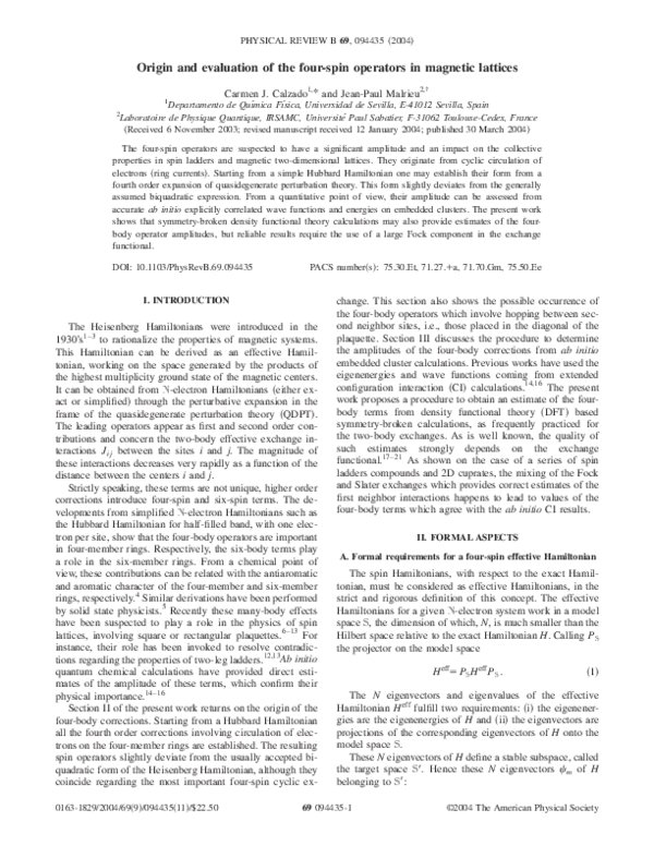(PDF) Origin and evaluation of the four-spin operators in magnetic lattices