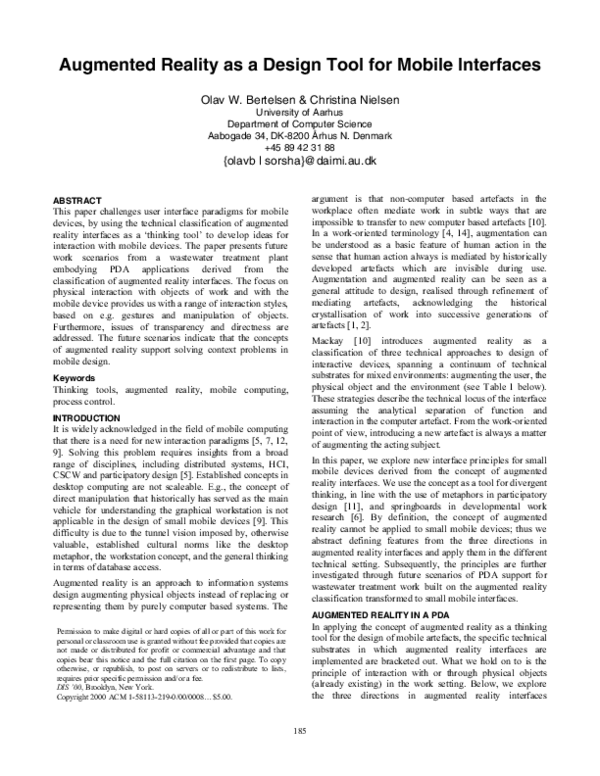 (PDF) Augmented reality as a design tool for mobile interfaces