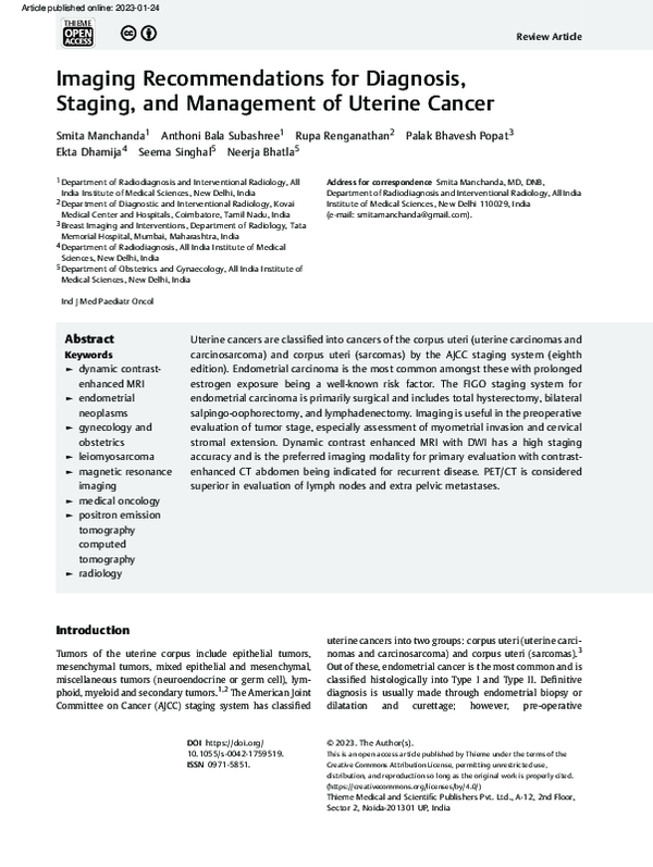 (PDF) Imaging Recommendations for Diagnosis, Staging, and Management of ...