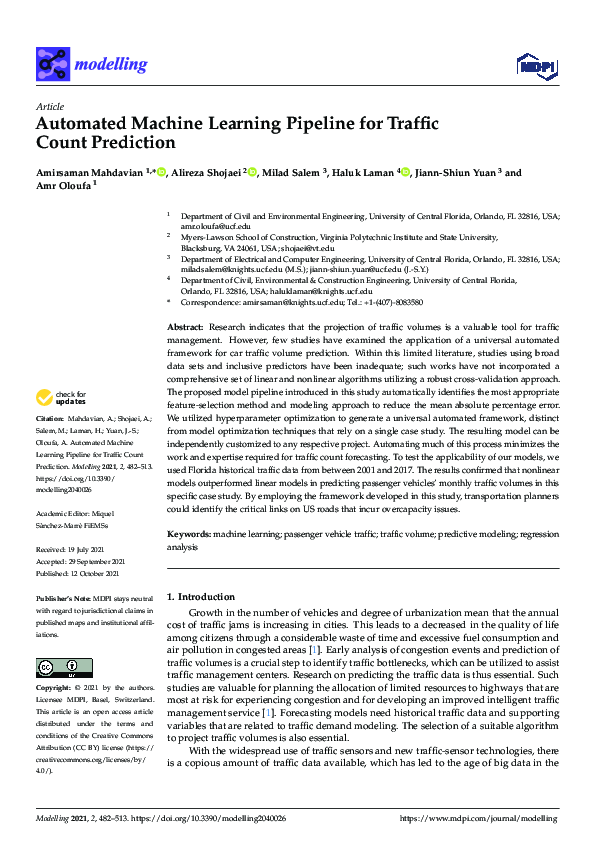 (PDF) Automated Machine Learning Pipeline for Traffic Count Prediction