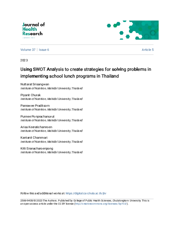 (PDF) Using SWOT Analysis to create strategies for solving problems in ...