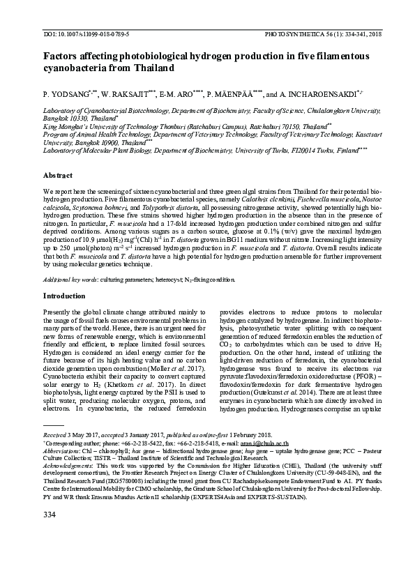 (PDF) Factors affecting photobiological hydrogen production in five ...