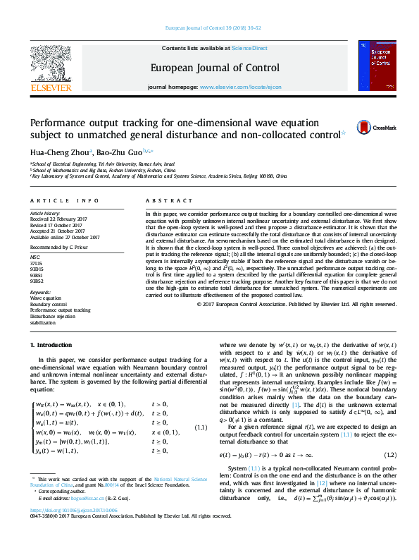 (PDF) Performance output tracking for one-dimensional wave equation ...