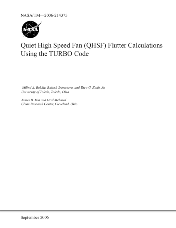 (PDF) Quiet High Speed Fan (Qhsf) Flutter Calculations Using the Turbo Code