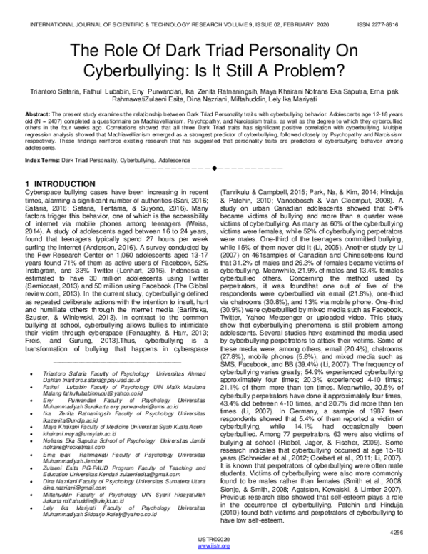 (PDF) The Role Of Dark Triad Personality On Cyberbullying: Is It Still ...