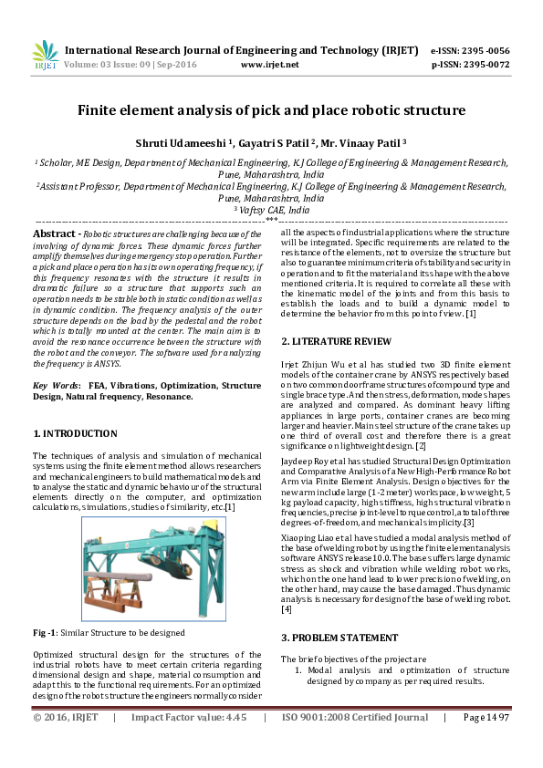 (PDF) Finite Element Analysis of Pick and Place Robotic Structure
