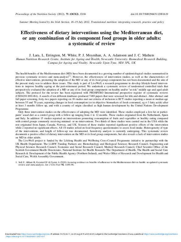 (PDF) Effectiveness of dietary interventions using the Mediterranean ...