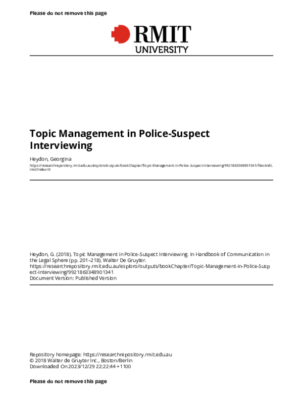 (PDF) 8. Topic management in police-suspect interviewing