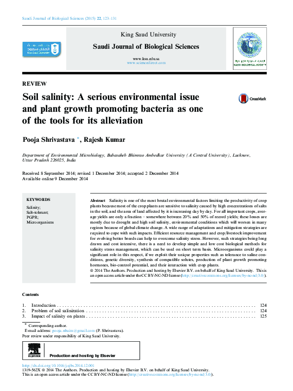 (PDF) Soil salinity: A serious environmental issue and plant growth ...