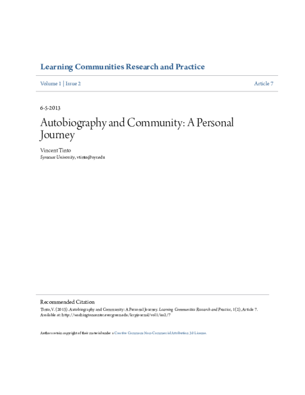 (PDF) Autobiography and Community: A Personal Journey