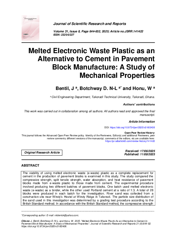(PDF) Melted Electronic Waste Plastic as an Alternative to Cement in ...