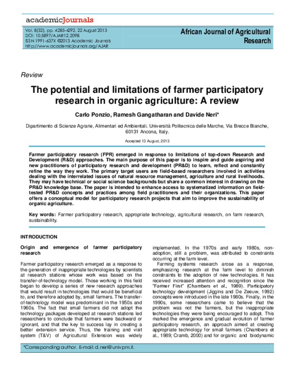 (PDF) The potential and limitations of farmer participatory research in ...
