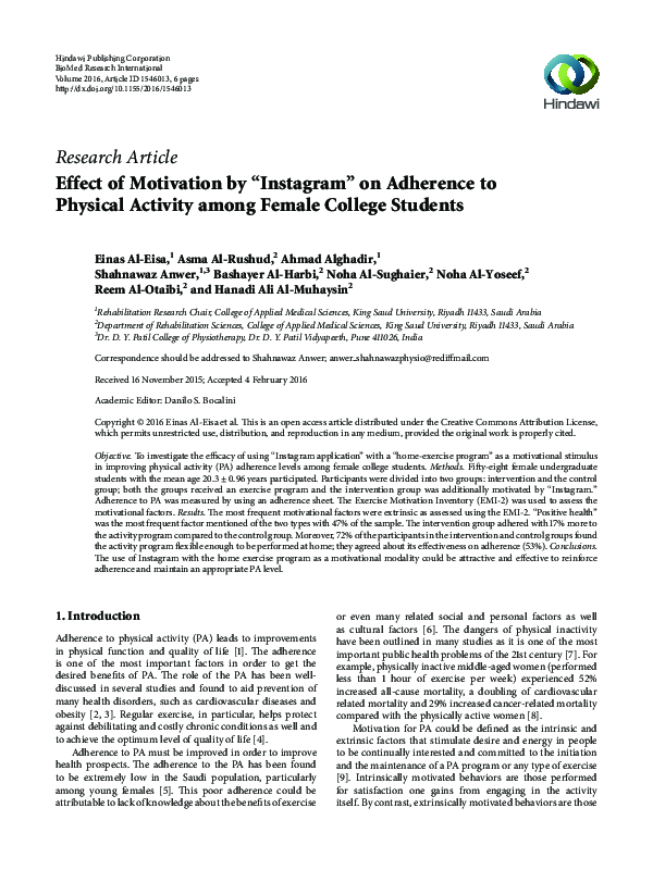 (PDF) Effect of Motivation by “Instagram” on Adherence to Physical ...