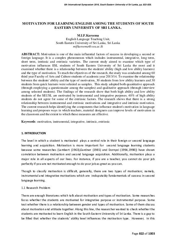(PDF) MOTIVATION FOR LEARNING ENGLISH AMONG THE STUDENTS OF SOUTH ...