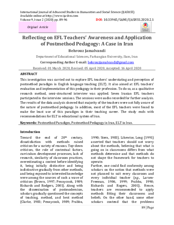 (PDF) Reflecting on EFL Teachers' Awareness and Application of ...