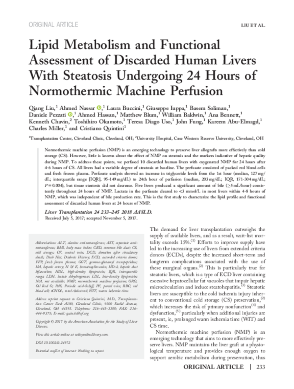 (PDF) Lipid metabolism and functional assessment of discarded human ...