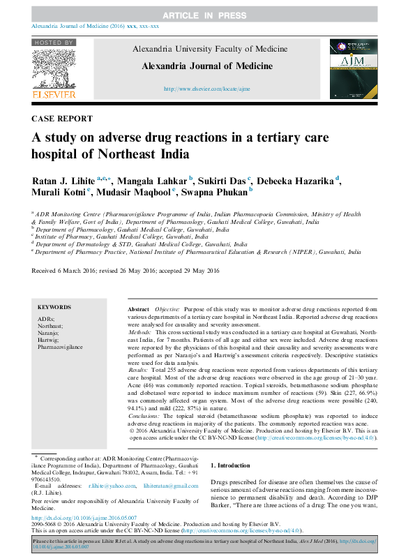 (PDF) A study on adverse drug reactions in a tertiary care hospital of ...