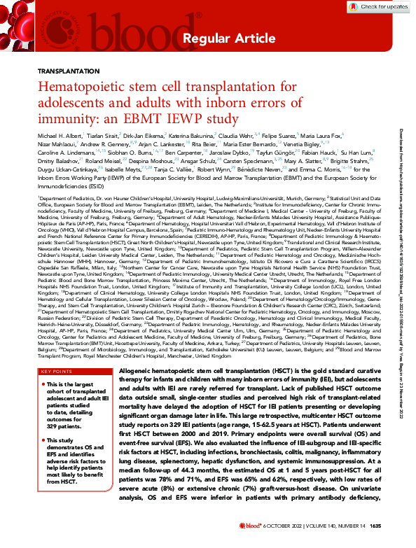 (PDF) Hematopoietic stem cell transplantation for adolescents and ...