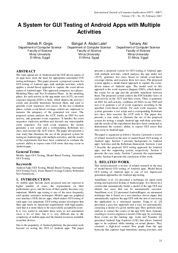 (PDF) A System for GUI Testing of Android Apps with Multiple Activities