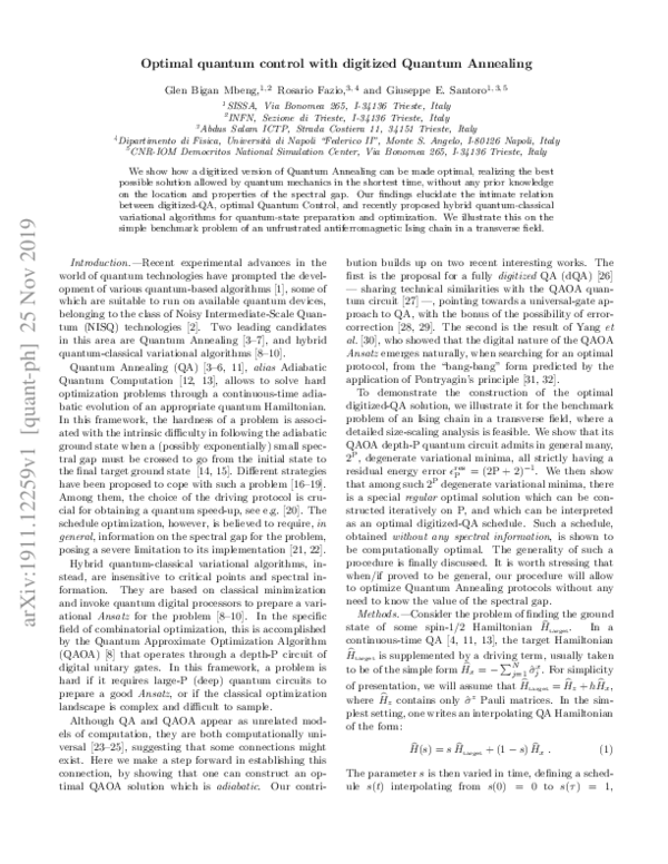 (PDF) Optimal quantum control with digitized Quantum Annealing